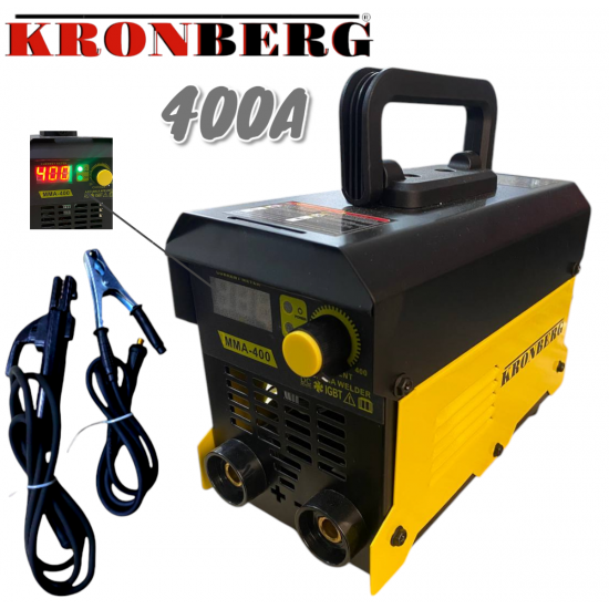 Инверторен Електрожен 400А MMA с Дисплей KRONBERG IGBN INVERTER до 5мм Електроди + кабели